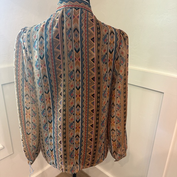 Geometric Patterned Blouse with Bow Tie - Picture 3 of 3